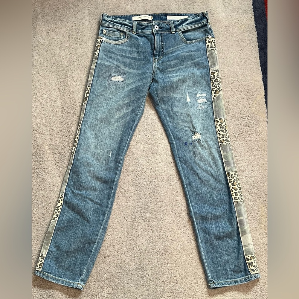 Pilcro Slim Boyfriend Jeans with Camo and Leopard Print